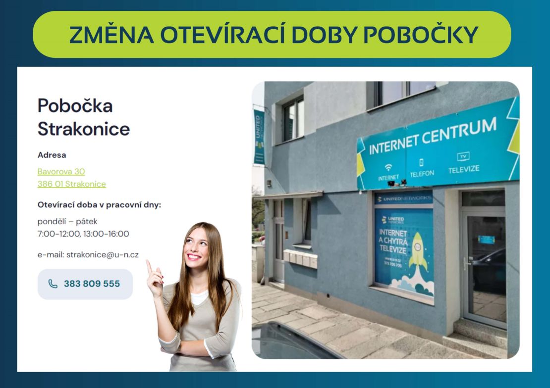 změna otevírací doby pobočky Strakonice